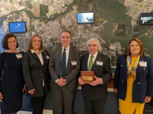 L-R: Leslie Bowlin (Exec. Dir HMC), Sara Howell, Marco Poisler (COO Global Energy & Capital Projects, UTC Overseas), Former Sec. Energy Ernest Moniz, Margaret A. Kidd, MILT, CPE (Program Director, Supply Chain & Logistics Technology, University of Houston) at Houston Maritime Museum event on Energy Transition, Hydrogen Power, Evolution of Maritime Transportation & Energy, Workforce Development