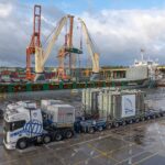 Featured image showing UTC Overseas transporting oversized electrical equipment for the construction of an onshore transformer station supporting the Baltic Power offshore wind farm.